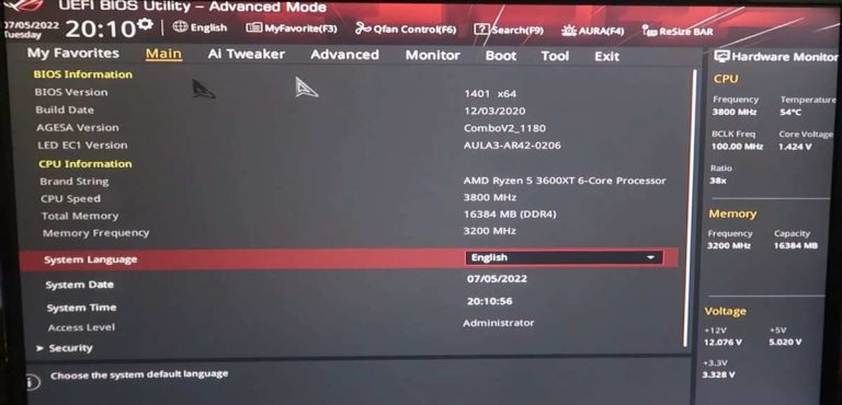 Armoury Crate BIOS Setting step 1