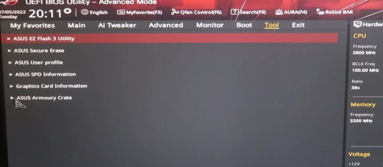 Armoury Crate BIOS Setting step 2